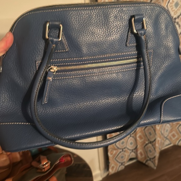 Vintage Dooney & Bourke Pebble Leather Domed Satchel In Blue - Picture 2 of 7
